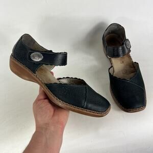 Remonte Soft Mary Jane Women's 11 Black Leather Ankle Strap Round Toe Flats